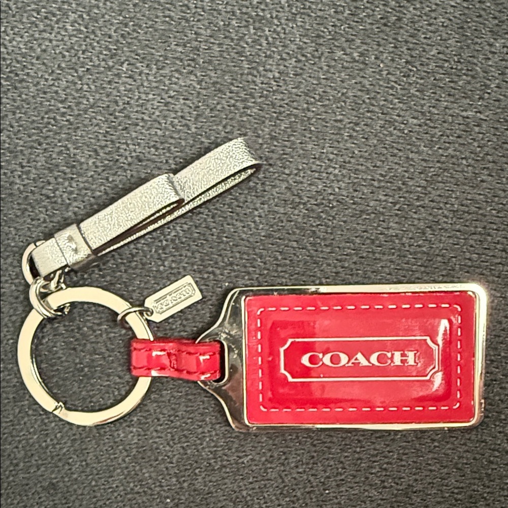 Coach Red Patent Leather Logo Key Fob with Silver Hardware